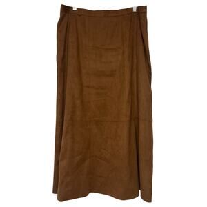 Basler Brown Faux Suede Maxi Skirt Size 16 Long Zip Front Classic Elegant EU 46